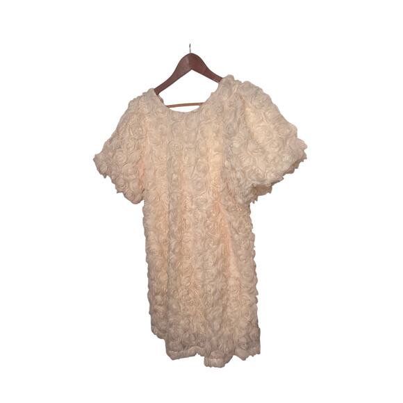 Le February Women’s Large Ivory 3D Rosette Mini Dress Puff Sleeve Bow Back NWT - Picture 7 of 12